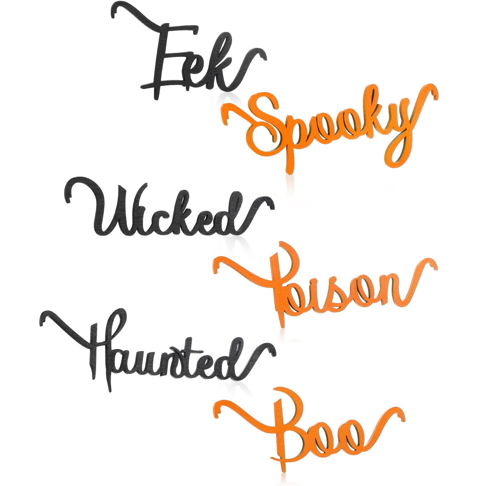 Photo 1 of 12 Pieces Halloween Wood Cutout Sign Boo Eek Spooky Haunted Wicked Wooden Place Cards Table Decoration Rustic Dining Table Plate Ornament Small Table Setting Decor for Tabletop Halloween Home Party