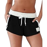 YIPINK Comfy Sweat Shorts for Women Cotton Fold-Over Waistband Contrast Taping Lounge Casual Athletic Workout Shorts