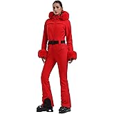 GSOU SNOW Womens Ski Suit One Piece Snowsuit Snowboard Jacket Slim Snow Jumpsuit Faux Fur Ski Outfit Waterproof
