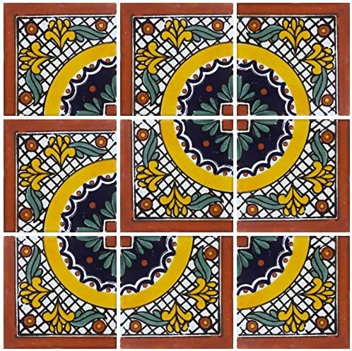 Ceramic Talavera Mexican Tile 4x4", 9 Pieces (NOT Stickers) A1 Export Quality! -EX11C