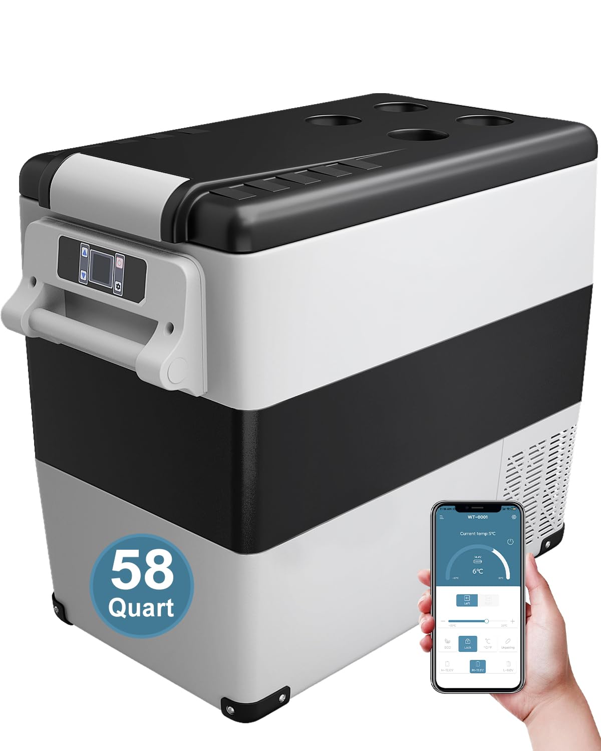 Feelfunn 58 Quart Car Fridge: Portable 12V/AC Refrigerator & Freezer for RV, Truck, Camping, Travel - APP Control