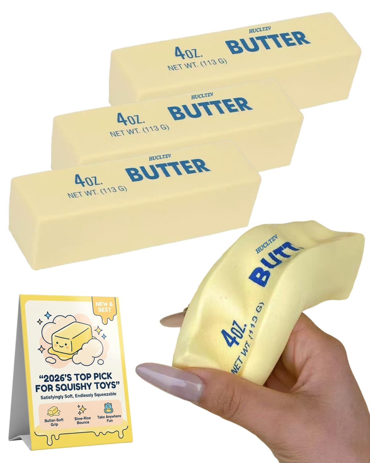 2026 New Upgrad Realistic Butter Squishy Squeeze Slow Rising Rebound Toys Stress Relief Soft Fidget Relaxation Tool for Adults Kids Sensory Gifts Party Favors Office Daily Use(L*3pcs)