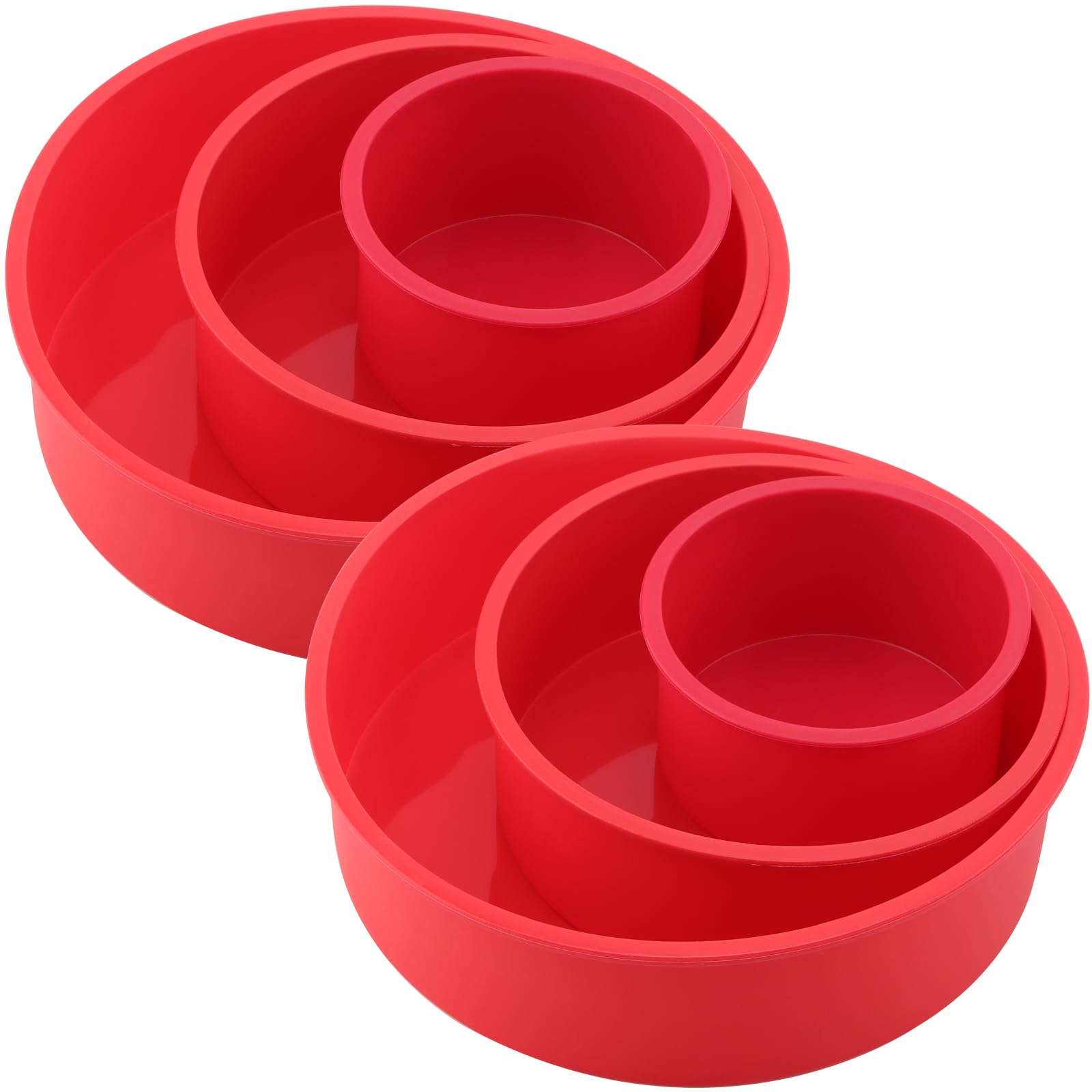 ZEONHEI 6 Pcs Red Silicone Cake Tins Set, 4 Inch 6 Inch 8 Inch Non-Stick Silicone Cake Mould, Round Cake Moulds for Baking Cakes, Brownies, Bread