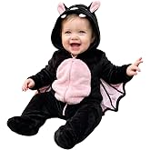 GINEVSAL Baby Halloween Bat Costume Girl Zipper Jumpsuit Fleece Hooded Footie Romper with Wings Set Cosplay Outfits