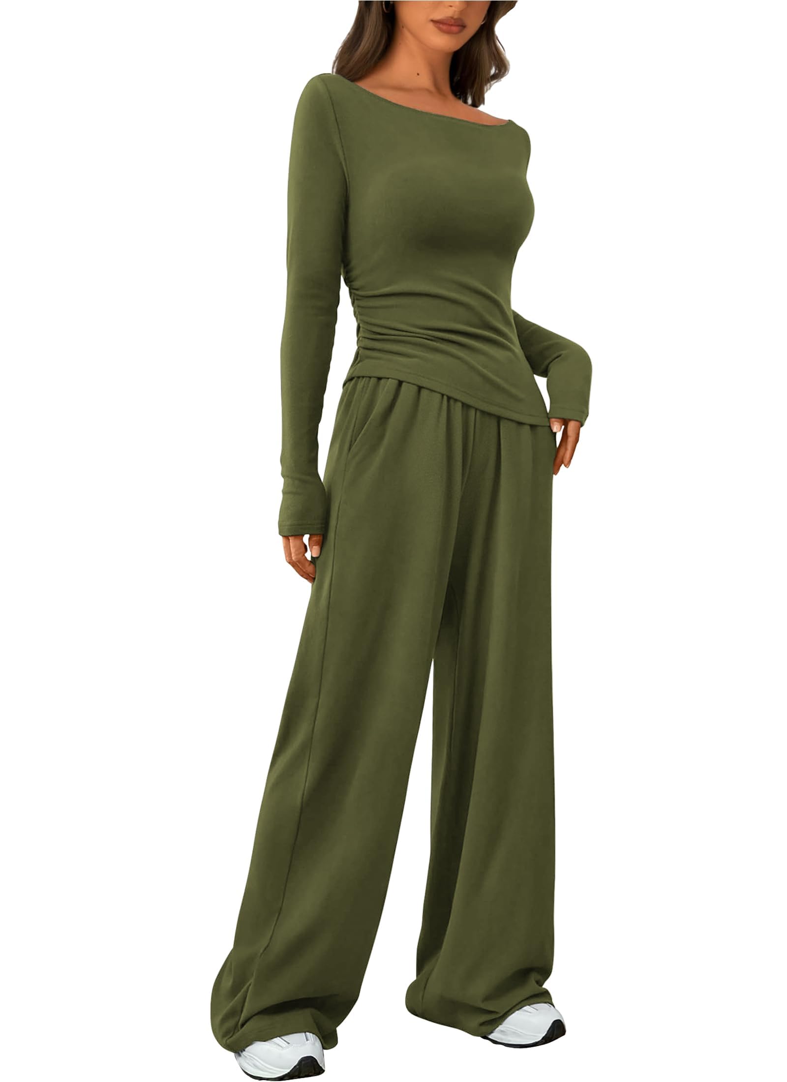 Photo 1 of **MISSING TOP** Doreyi Women's Casual Long Sleeve Crewneck Top Sweatsuit 2 Piece Lounge Outfits Crop Top Long Pant Pocket Womens Lounge Set