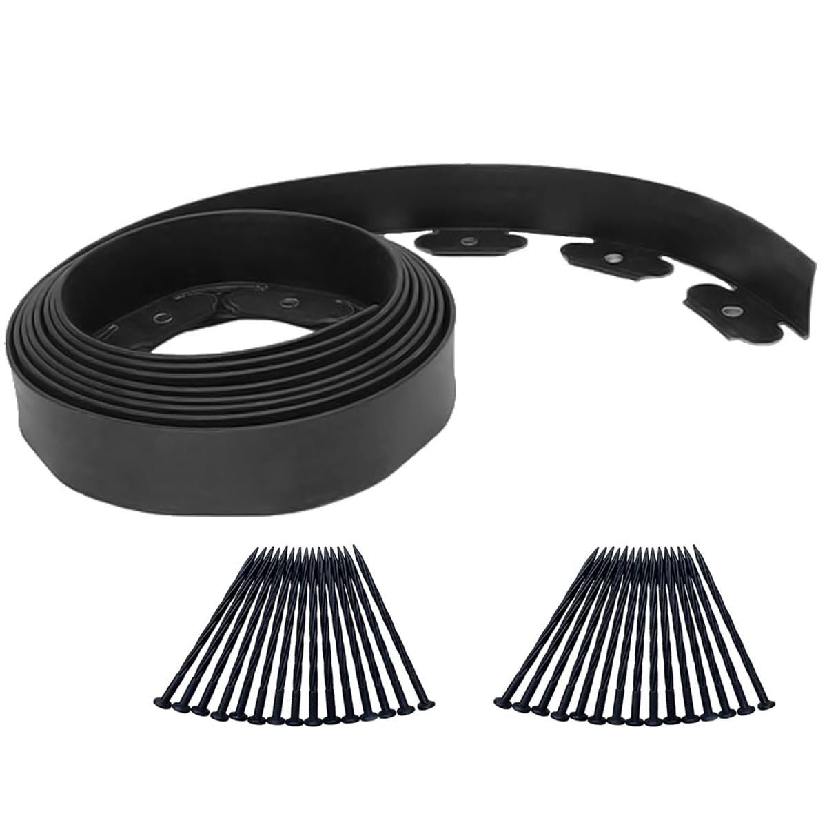 Garden Edging Flexible Lawn Edging Border Length 10m, Plastic Lawn Edging Border Kit with 30pcs Garden Pegs, No-Dig Path Edging for Grass Flower Bed Cobblestone (H-5cm, black)