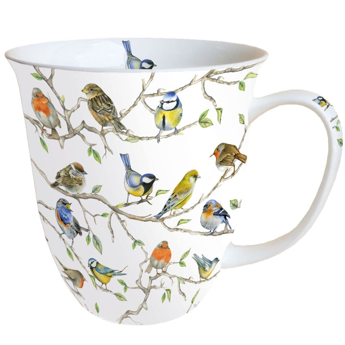 Ambiente Fine China Bird Meeting Mug, 0.4 Liters, White, Dishwasher & Microwave Safe