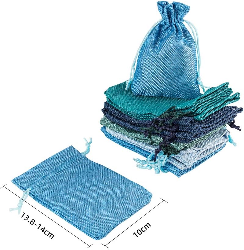 NBEADS Small Drawstring Bag, 25 Pcs 5 Colors Blue Cloth Gift Bags for Party and Wedding Favor 14x10cm, 1 count (Pack of 25) - Image 3