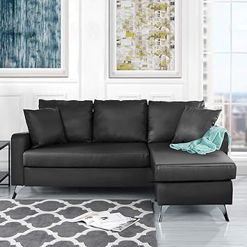 Amazon Com Divano Roma Furniture Exp230 Blk Bonded Sectional