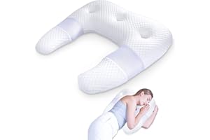 SAHEYER Side Sleeper Pillows for Adults, U Shaped Body Pillow for Pain Relief, Orthopedic Memory Foam Shoulder Pillow for Side,Stomach, Back, Arm with Removable Washable Cover (Upgraded Version),White