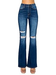WAX JEAN Women's Destructed Flare Jeans in
