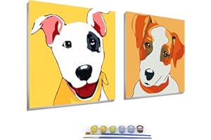 LWZAYS 2 Pack Paint by Numbers Kits for Kids Ages 4-12 with Wooden Frame-Animal Cute Dog Paint by Number for Adults Beginner,Easy DIY Acrylic Oil Painting Kits for Home Wall Decor 8 * 8inch
