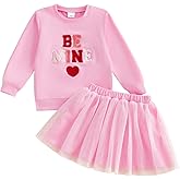 Liuckyxin Toddler Valentines Day Outfit Girl BE MINE Heart Embroidery Sweatshirt & Tutu Skirt 2-Piece Set Casual Clothes