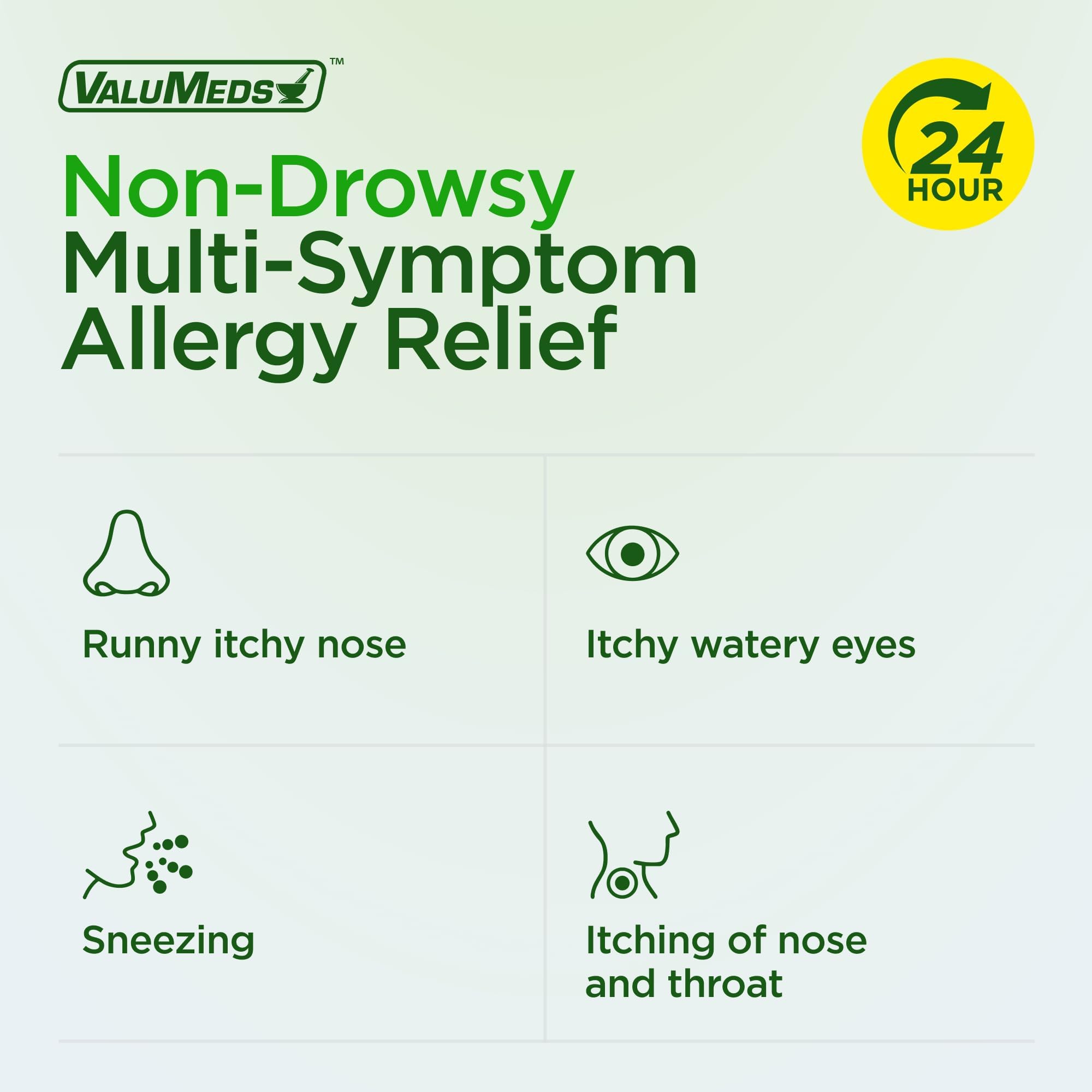 ValuMeds 24-Hour Allergy Medicine Antihistamine for Pollen, Hay Fever, Dry, Itchy Eyes, Allergies | Cetirizine HCl 10mg Caplets, Compare to Leading Brand (300 Count)