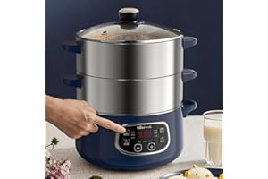 BEAR stainless steel electric steamer, multi-functional three-layer steaming in one, intelligent timed steam,Auto Shut-off & 