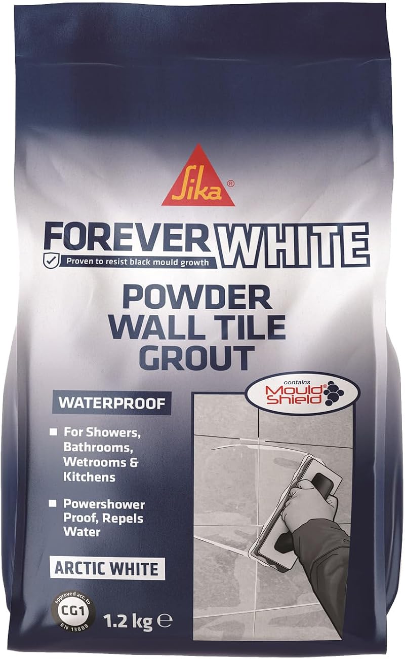 Sika Forever White Powder Wall Tile Grout - Water Resistant Mould Shield Arctic