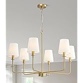Munbea 6-Light Classic Chandelier with Brushed Gold Finish & Linen Shades, E12 Base Rustic Ceiling Light Fixture for Kitchen 