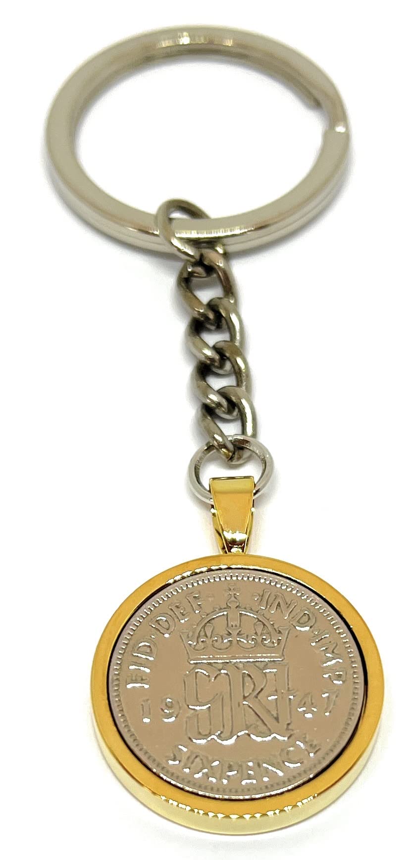 1947 79th Birthday Keyring-British Sixpence Keyring- Mum, Dad, Brother, Sister- 79th Birthday-Coin Keyring, Sixpence Coin, 75th Anniversary Gold