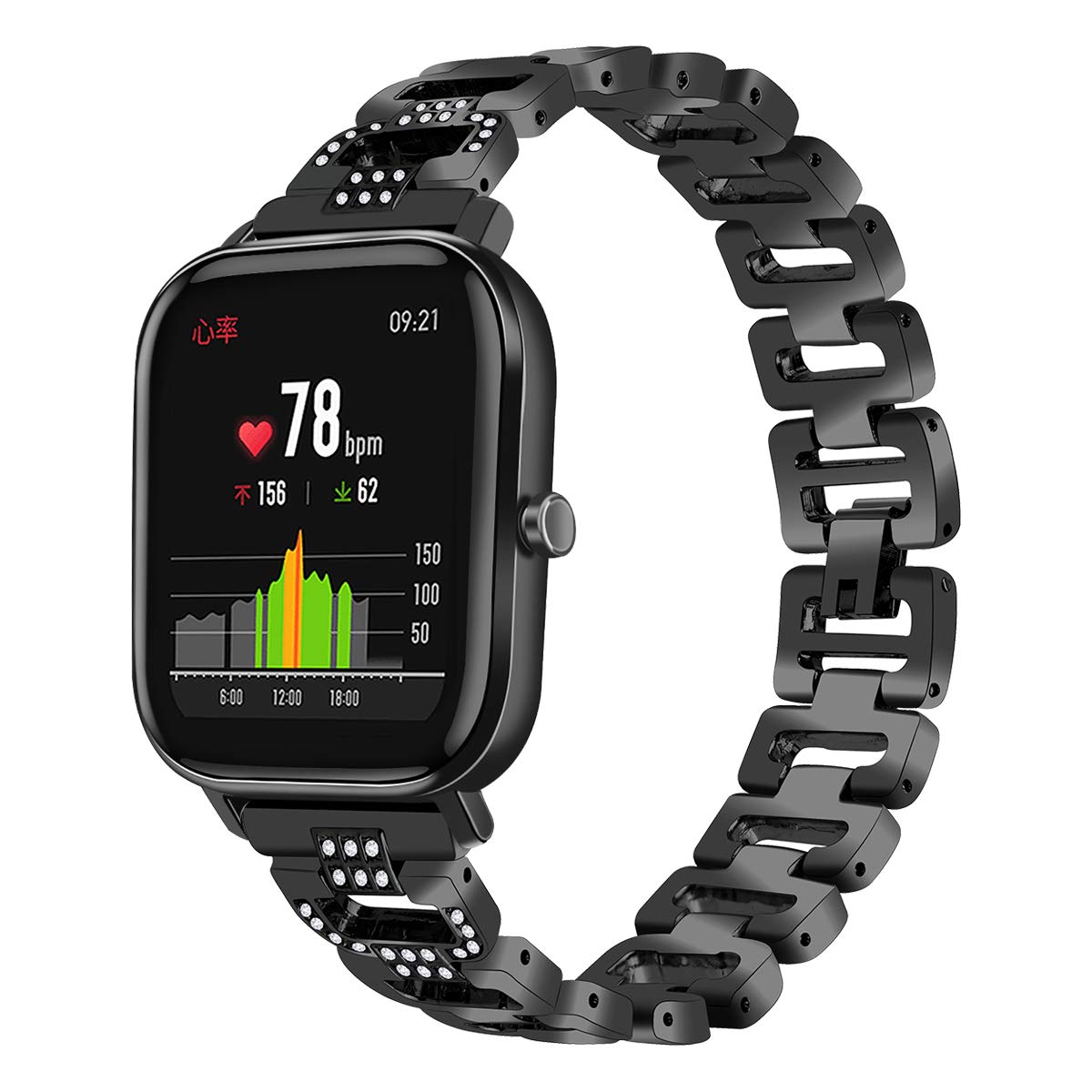 TenCloud Bands Compatible with Amazfit GTS/GTS 2/GTS 2e/GTS 2 Mini/GTS/GTR 42mm Strap, Stainless Steel with Rhinestones Accessories Replacement Metal Strap Bracelet for 20mm Watch Bands (Black)