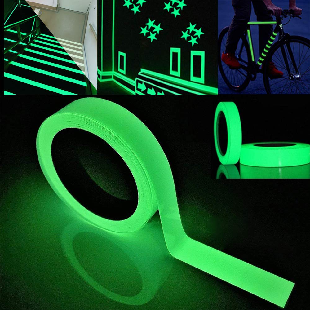 QitinDasen 5m x 3cm Green Luminous Tape, Glow in The Dark, Photoluminescent, Self-Adhesive Fluorescent Sticker (1 Roll)