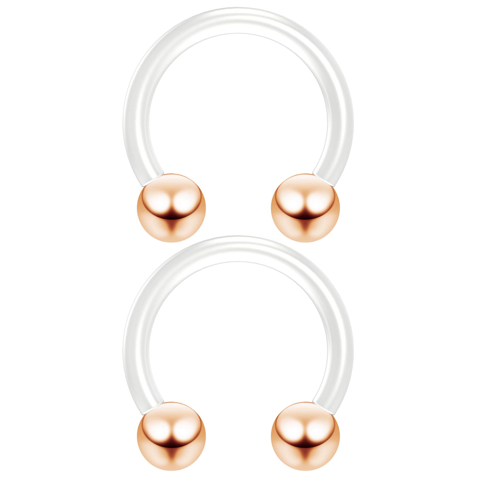 Evonix 2pc 1.2mm 16g Flexible Bioflex Circular Barbell Horseshoe Bar Septum Ring Bioplast Piercing 8mm Rose Gold Ball