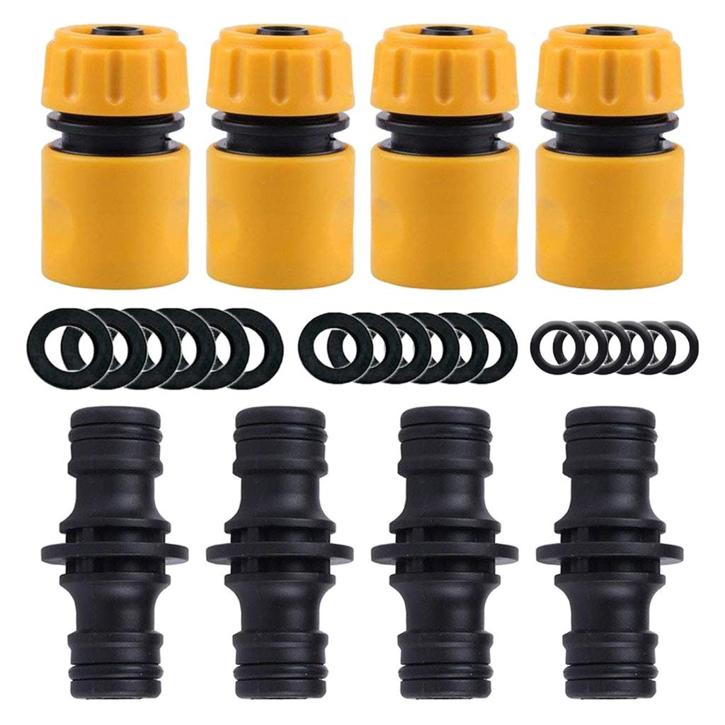 YAAVAAW 8 Pack Garden Hose Connector - Contains 4 Pack Hose End Connector & 4 Pack Double Male Hose Connector Extender, Fitting for 1/2 inch (15mm) Hosepipe End Quick Connect