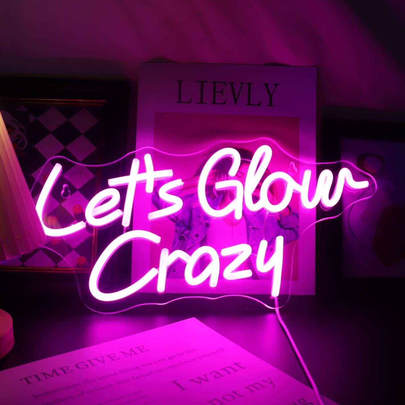 Photo 1 of "Let's Glow Crazy" Glow Party Light - Playful & Energetic LED Wall Art for Game Room, Dorm, Party Space or Teen Bedroom Decor, Dimmable USB, Fun & Vibrant Gift for Celebrations & Besties