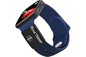 Tobestu Black Plated Stainless Steel Blood Thinner Medical Reminder ID Tag for Apple Watch Band Ideal for Women Men YA4313 (Black-Blood)