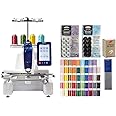 Brother Persona PRS100 Single Needle Embroidery Machine, 63-Piece Thread Set, 20 Bobbins, 100-Piece 75/11 Embroidery Needles, Stabilizer Roll