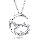 JUSTKIDSTOY S925 Sterling Silver Hummingbird Pendant Necklace with Flowers Bird Animal Jewelry Gift for Women