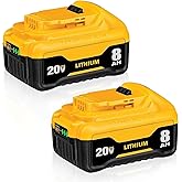 DCB200 8.0Ah Replacement for dewalt 20v max Battery Lithium-ion Batteries DCB200 DCB201 DCB203 DCB204 DCB206 DCB180 DCD/DCF/DCG Series Cordless Tools with LED Indicator 2Packs
