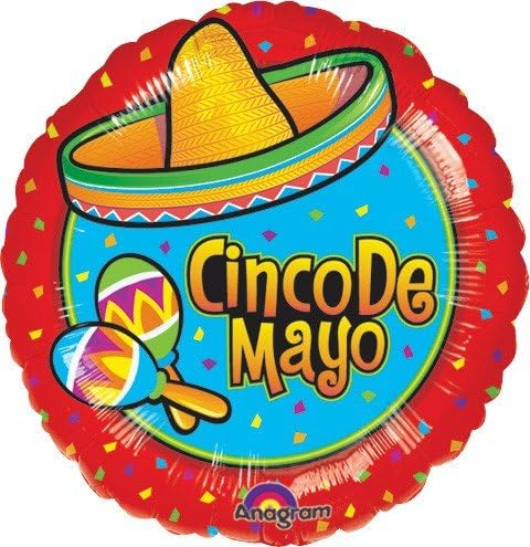 LoonBallon Cinco De Mayo Sombrero Balloon, Standard Foil Balloon, 5 Pieces