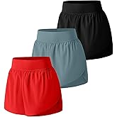 OVESPORT 3 Pack Women's Mid Waisted Athletic Running Short Dolphin Shorts High Split Quick Dry Liner for Workout Gym