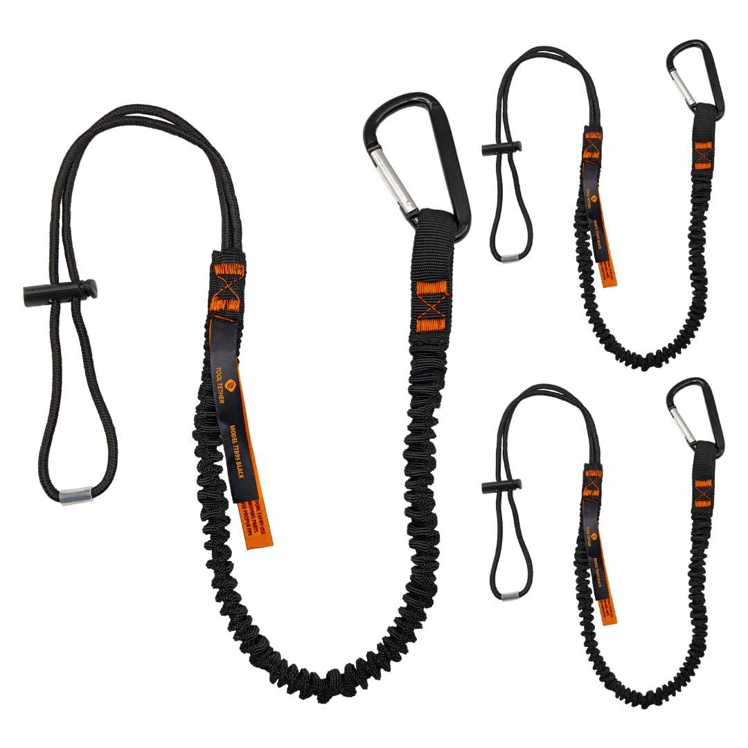 Tool Tether - Tool Lanyard with Spring Locking Aluminum Carabiner & Adjustable Loop End, 153 cm Working Length, Max Load 9KG - Tool Safety for Scaffolding & Working at Height - 3 Pack
