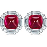 Lab Created Ruby/Sapphire/Emerald Stud Earrings - Hypoallergenic 18k White Gold Plated Halo Earrings, Sterling Silver Square Jewelry