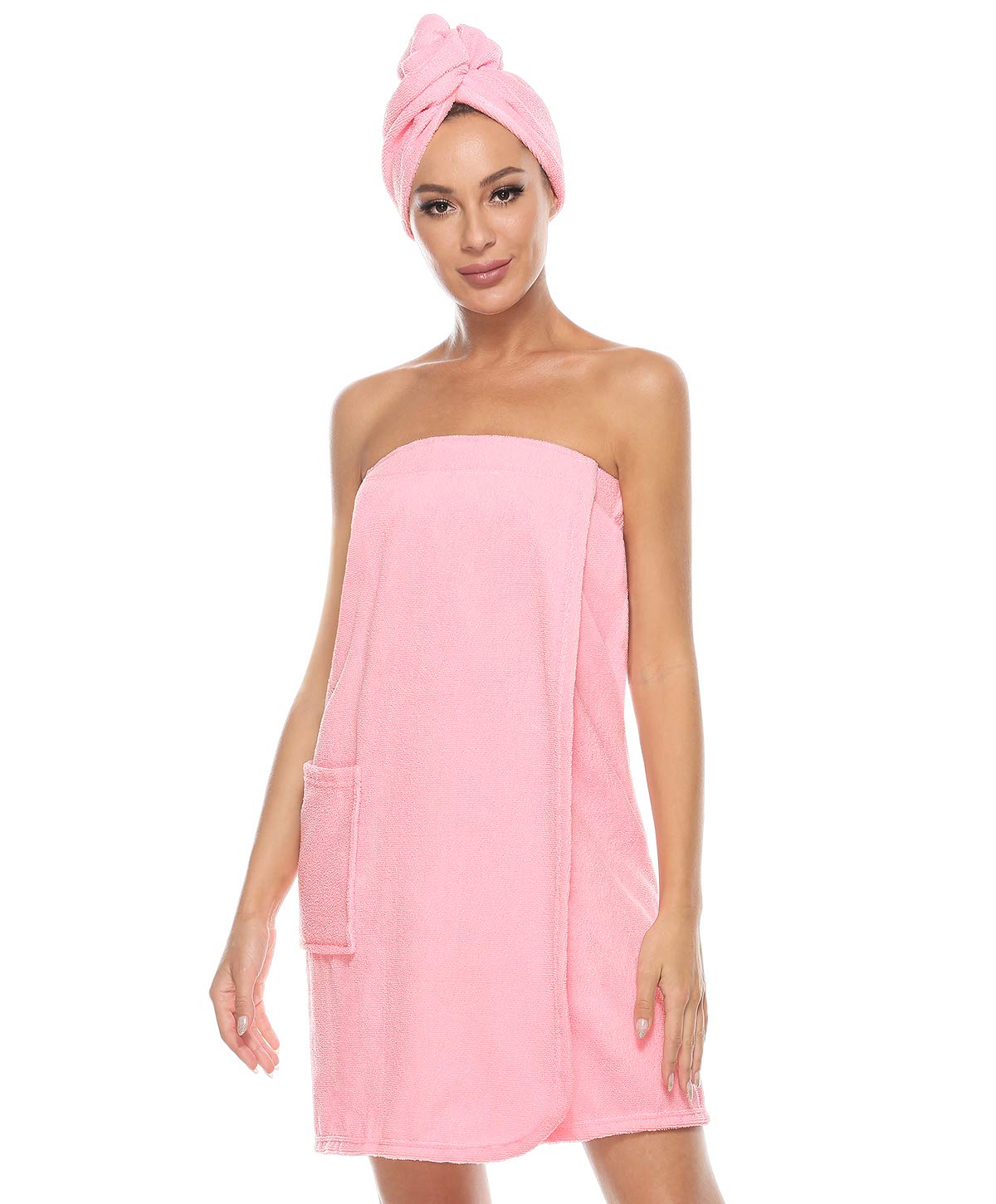 Vislivin Womens Wrap Towel Robe Spa Wraps & Hair Towel Bathrobe Wrap Adjustable Closure Pink S/M — image 1