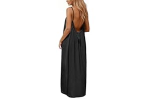Tubeluck Backless Cami Dress for Women Summer Sleeveless Long Casual Sundress Lady Solid Color Open Back Lounge Dresses
