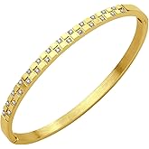 555Jewelry Luxury CZ Stainless Steel Hinged Cuff Bangle Bracelet for Women
