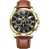 OLEVS Men's Watches Luxury Leather Strap Analog Quartz Watch Fashion Big Face Date Waterproof Watch Dress Luminous Men Watches