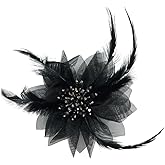 Elegant Crystal Feather Organza Flower Big Brooches Lapel Pins for Women Fashion Floral Fabric Brooch Pin for Dresses Suit Party Wedding Banquet Clothes Accessories Trendy Jewelry 120mm