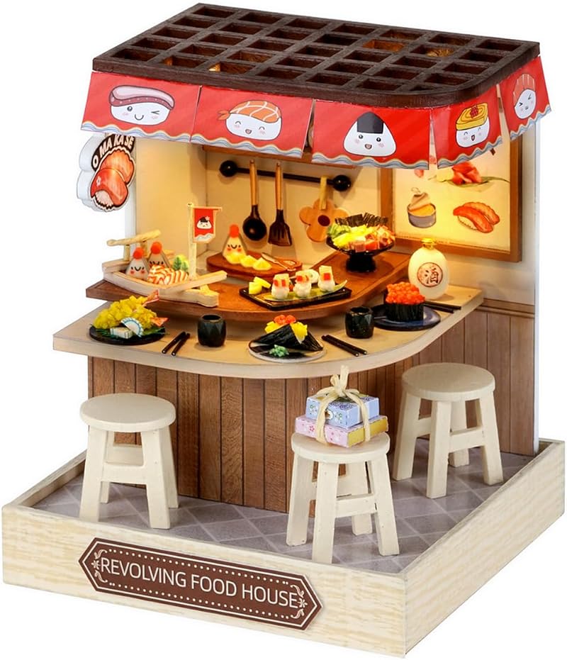 CUTEROOM DIY Miniature House Kit with Furniture LED Dust Cover Food House