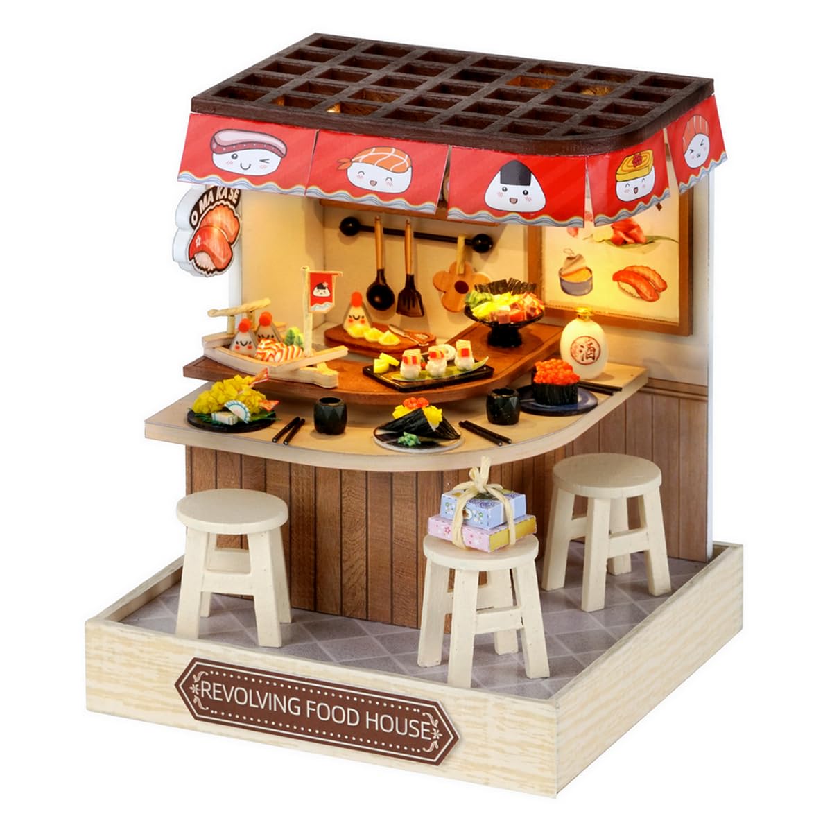 CUTEROOM DIY Miniature House Kit, Wooden Dollhouse Kit Mini House Making Kit with Furnitures and Dust Cover (Food House)