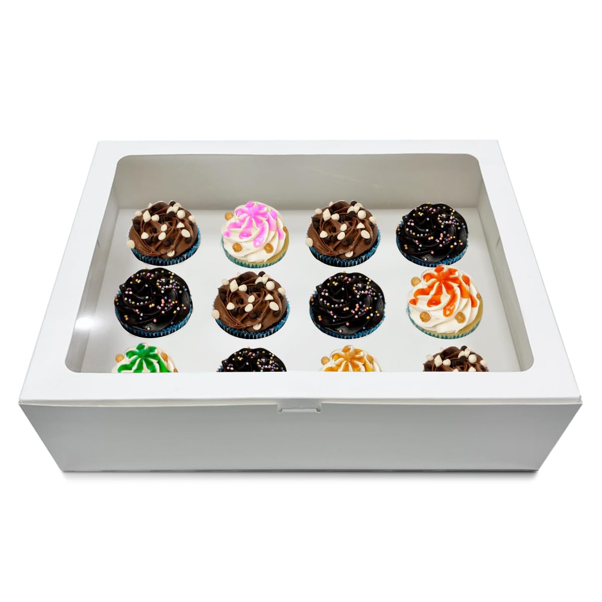 KitchenBlend 12-Hole Cupcake Boxes with Window and Inserts (Pack of 5) - Perfect for Safely Transporting and Presenting Your Tasty Treats.