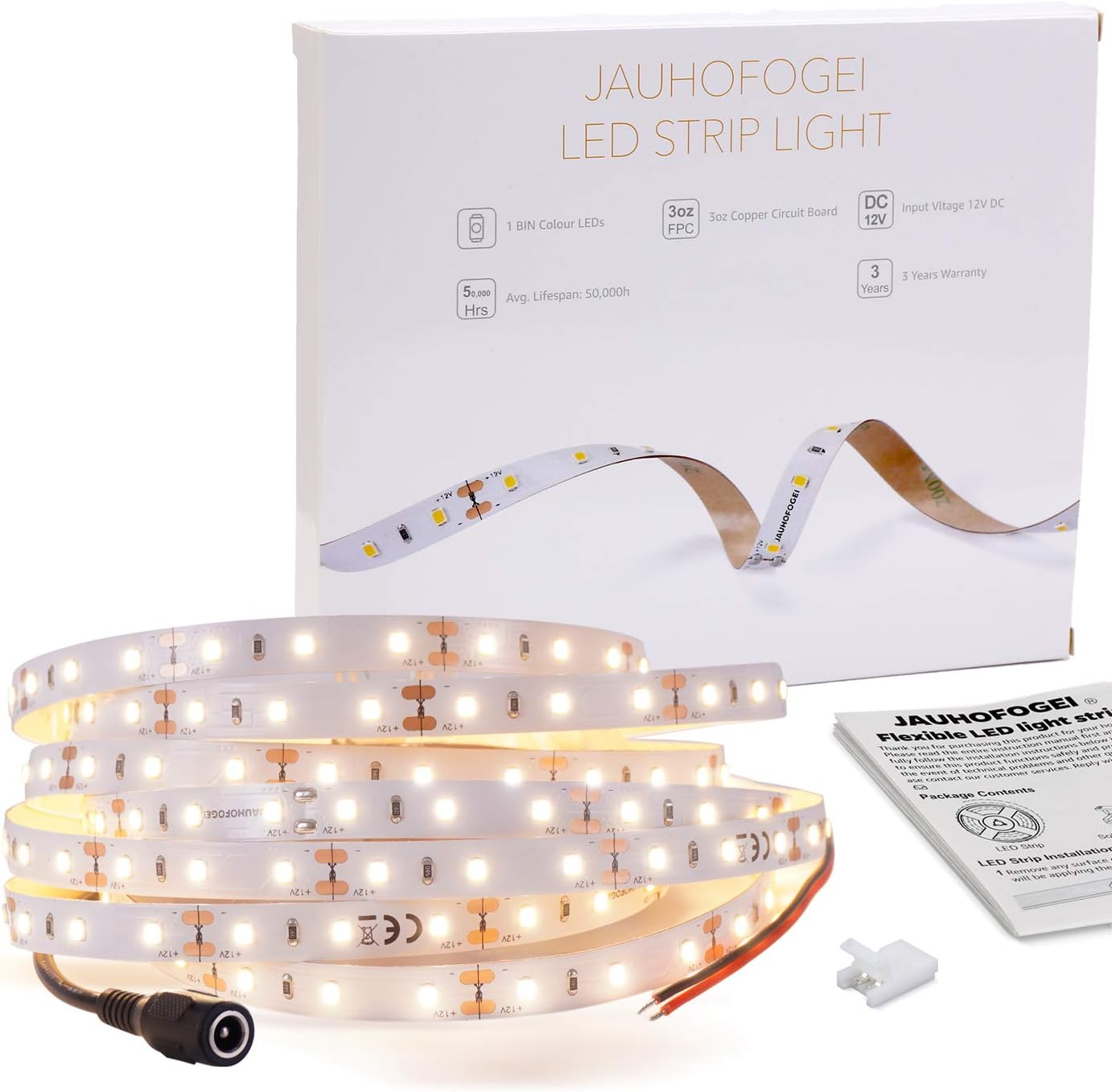 JAUHOFOGEI LED Strip Lights Warm White 12V 5M 6000lm