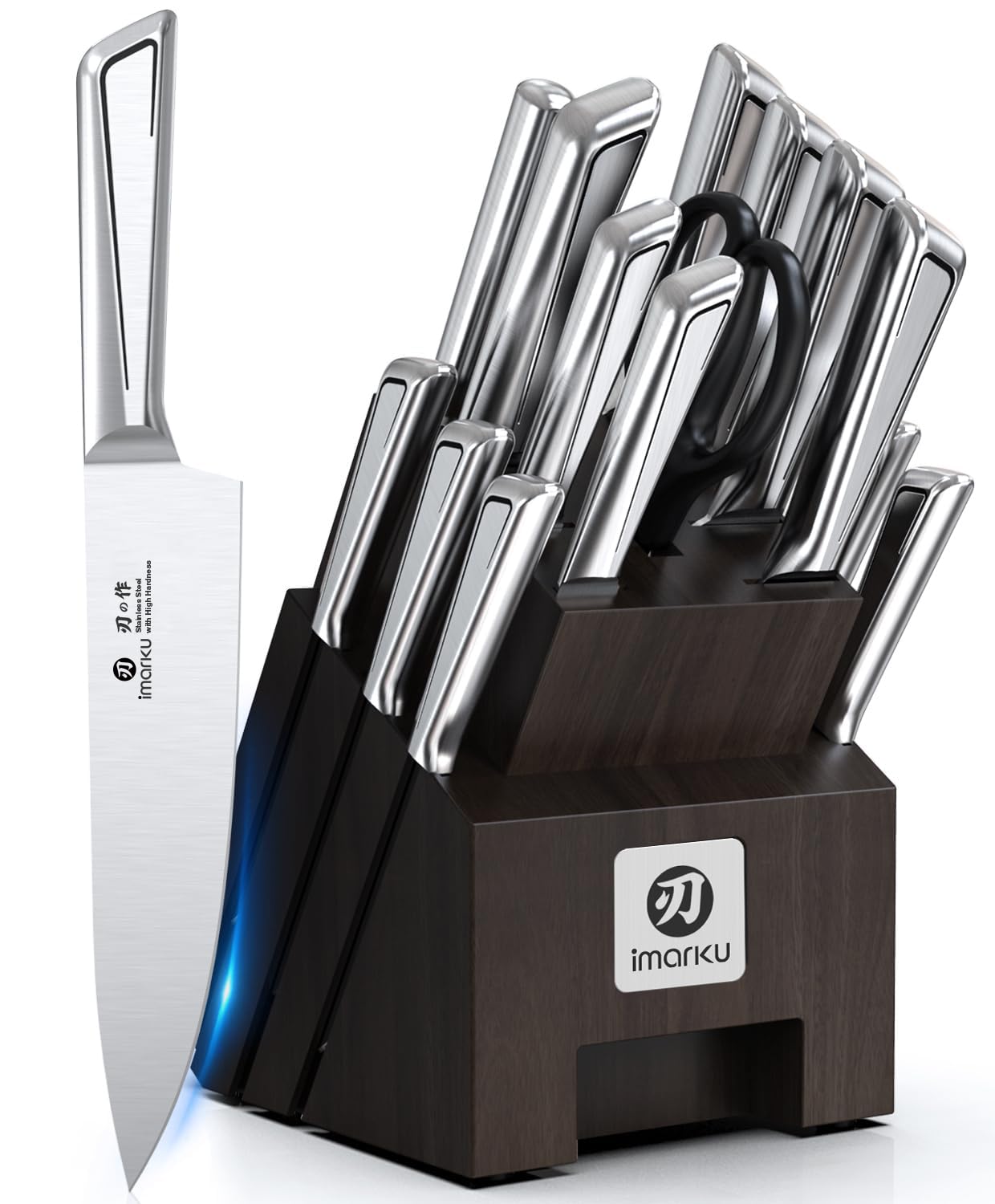 imarku Knife Set, 16 PCS Kitchen Knife Set with Block High Carbon Steel, Ultra Sharp Japanese Knives Set for Kitchen, Ergonomic Handle, Dishwaher Safe, Home Kitchen Essentials, Gifts for Men Women Image
