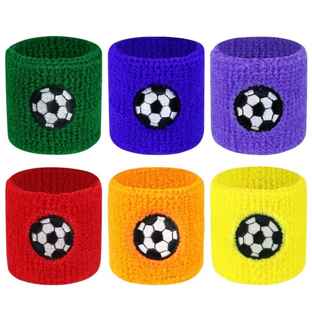 6 Pcs Sports Wristbands for Kids Soft Cotton Sweat Band Comfortable Sports Wrist Sweatbands for Children Football Basketball Gym
