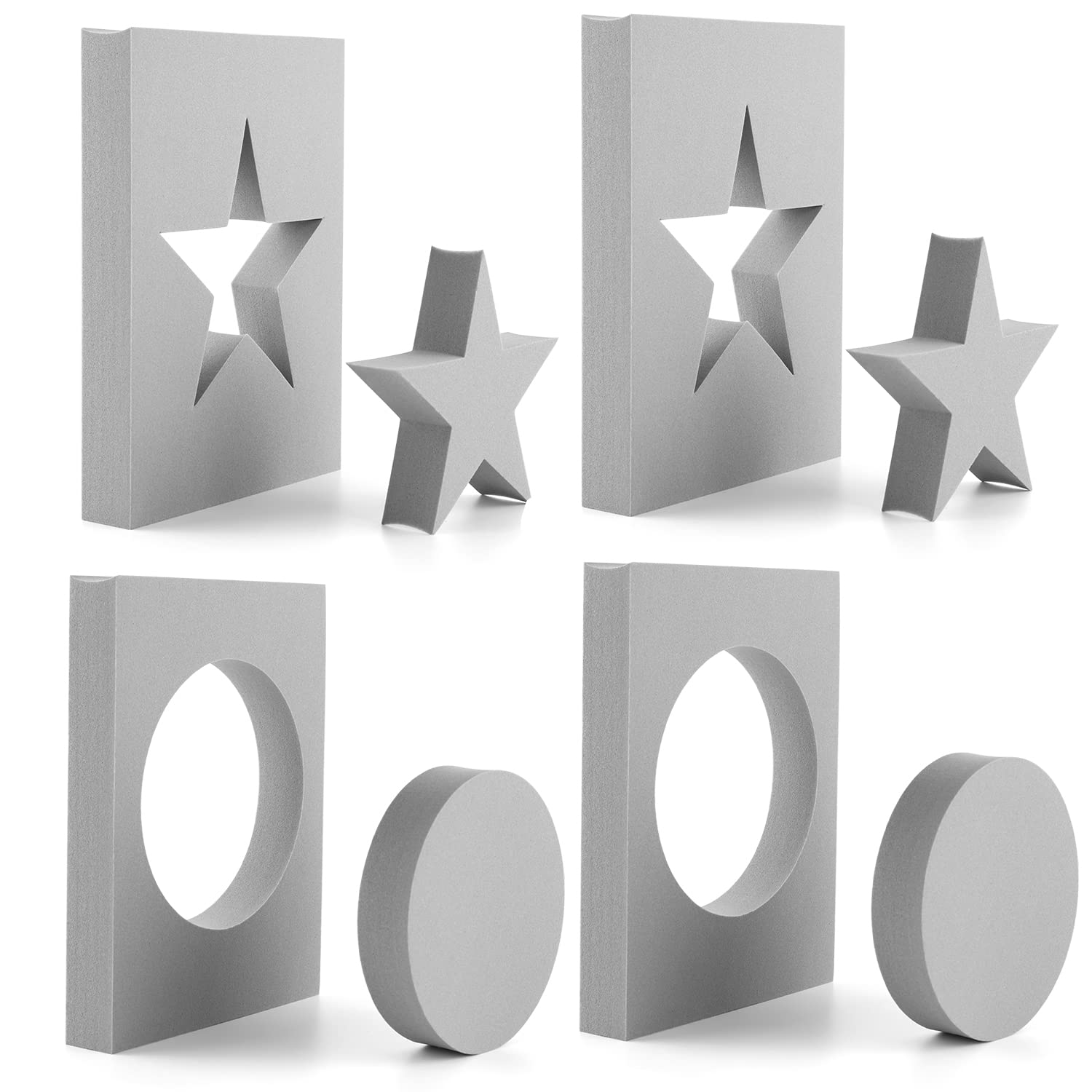 4 Pcs Star, Circle Stamping Foam Grey Moldable Foam Stamps Plastic Dry Foam Stamp Pad Cut and Dry Foam Stamping Foam Block for for Sculpture, Modeling, DIY Arts and Handicrafts Projects