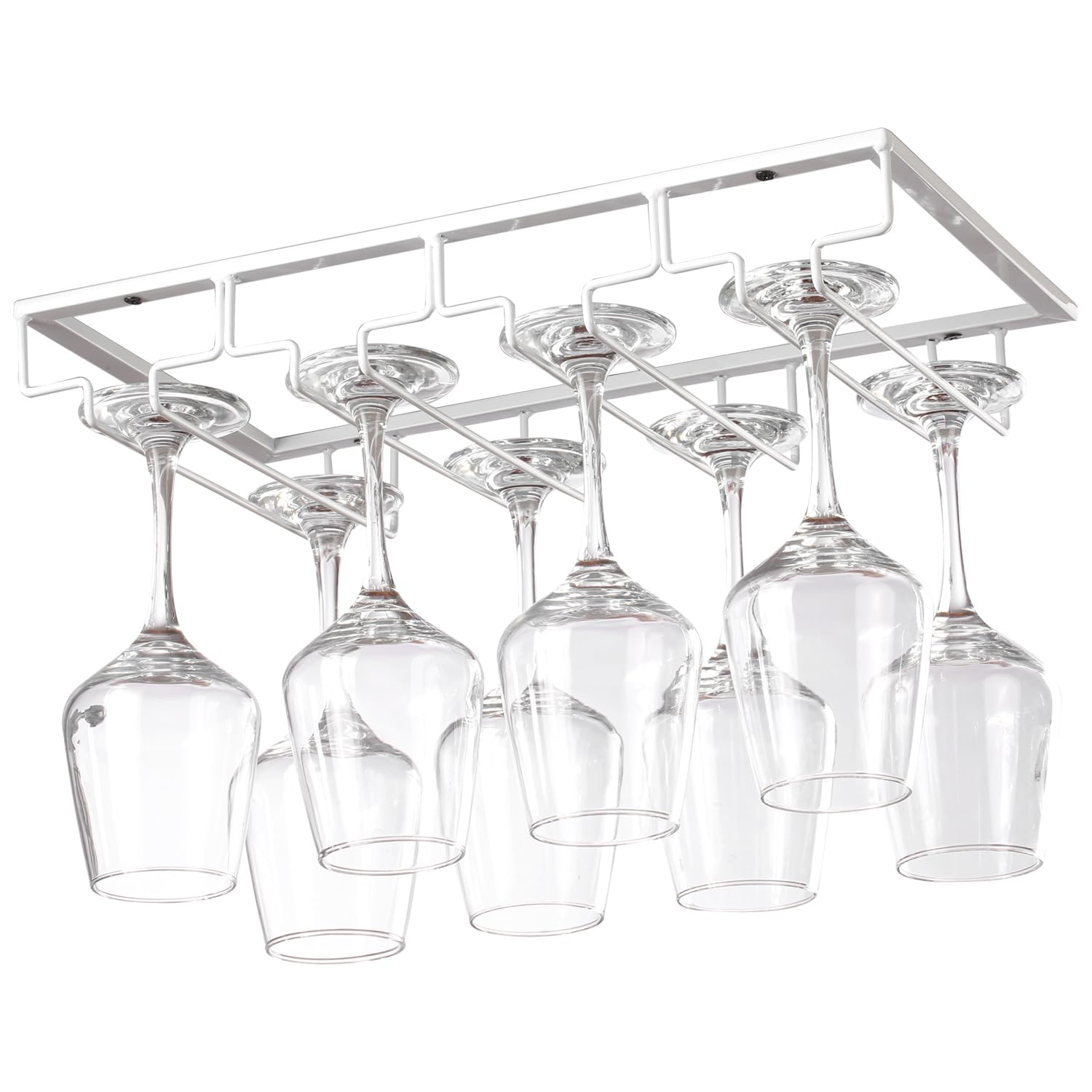 YunNasi Stemware Racks Wine Glass Rack Under Cabinet Wine Glass Holder Display Stand for Cabinet Kitchen and Bar (4 Rows, White)