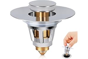 XSCQ Hertone Universal Bathroom Sink Stopper, for 1.08-1.5 Inch Sink Drain Hole, High-Grade Pop Up Sink Drain Strainer Plug, Anti-Clog, with Hair Catcher Filter Basket, All Brass Metal, Polished Chrome