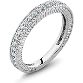 Gem Stone King 925 Sterling Silver White Created Sapphire Ring | 0.48 Cttw | Wedding Band Engagement Anniversary Promise Ring For Women